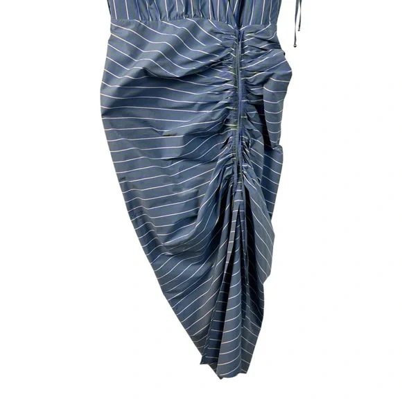 NWT Veronica Beard Teagan Stripe Ruched V-Neck Midi Dress Blue Size 6 Side Slit - Picture 9 of 16